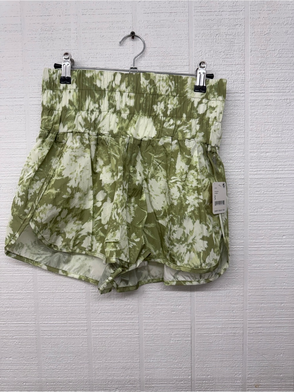 Free People The Way Home Olive Green Tie-Dye Smocked Waist Athletic Shorts